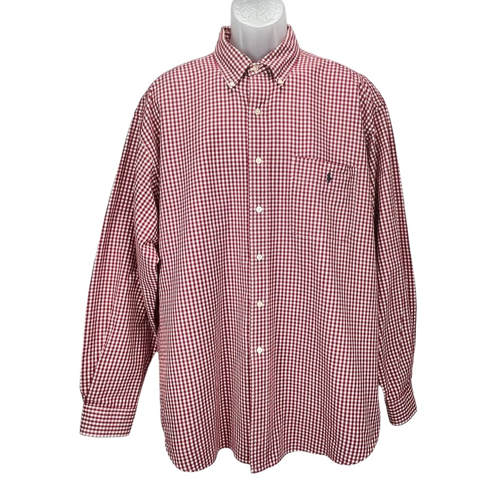 Ralph Lauren Golf Men XL Tilden‎ Red & White Gingham Long Sleeve Button Up Shirt